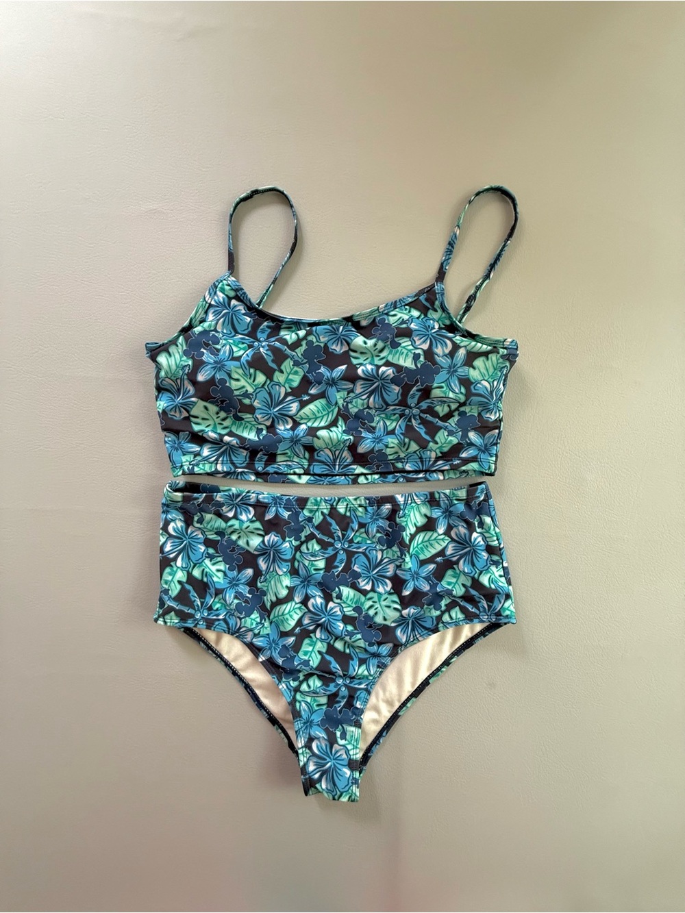 Disney Hawaiian Minnie Mickey Bikini Set Women’s Large Blue Floral High Waisted
